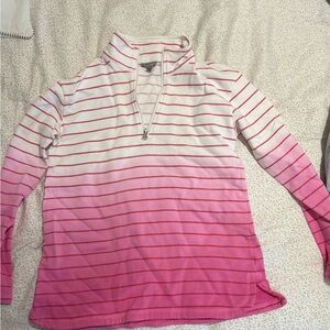 Talbots Red and White Striped Half-Zip Top